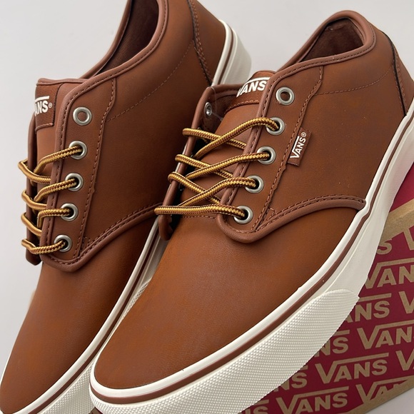 Vans Men’s Brown Leather Sneakers White Accents Atwood (Leather)Brown/Mashmallow - Picture 6 of 16